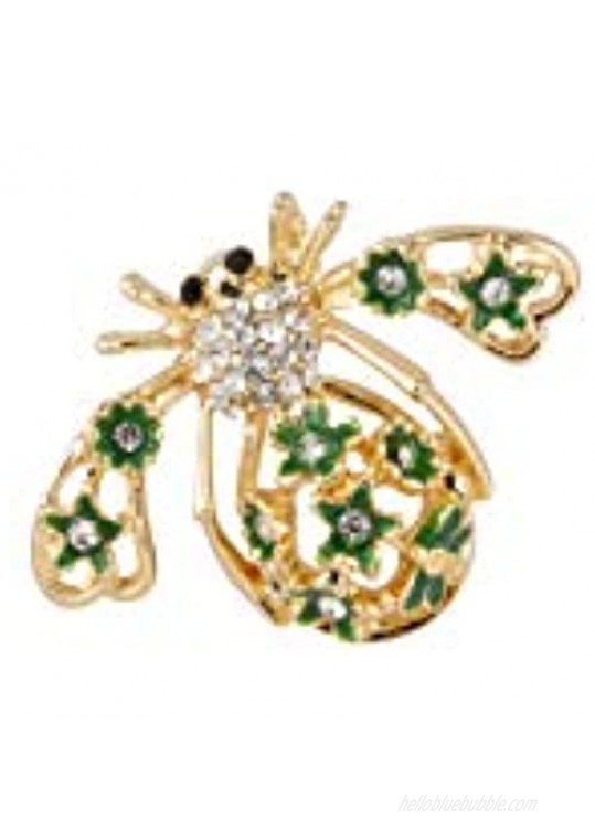 Knighthood Gold Bee with Green Stars and White Stones Studded Lapel Pins for Men and Women LP-41