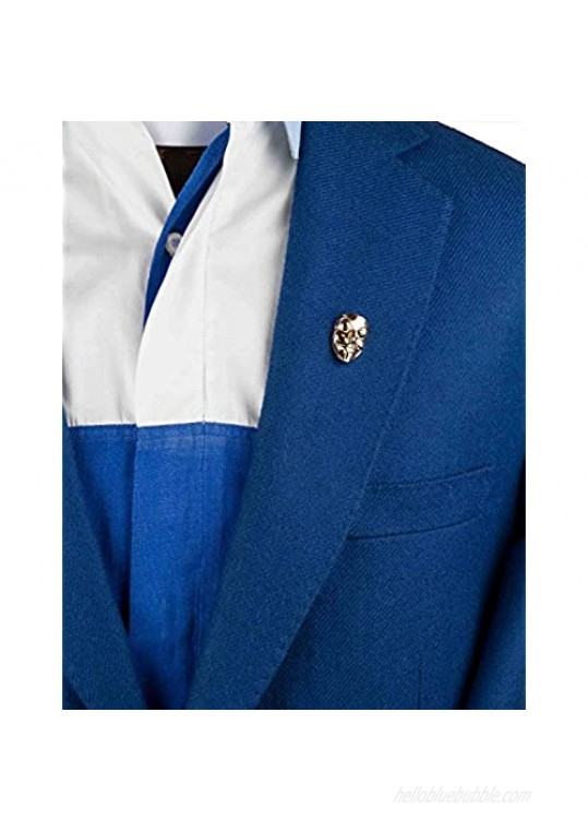 Knighthood Sky Blue Rose with Golden Bow Ribbon Detailing Lapel Pin Badge Coat Suit Wedding Gift Party Shirt Collar Accessories Brooch for Men 