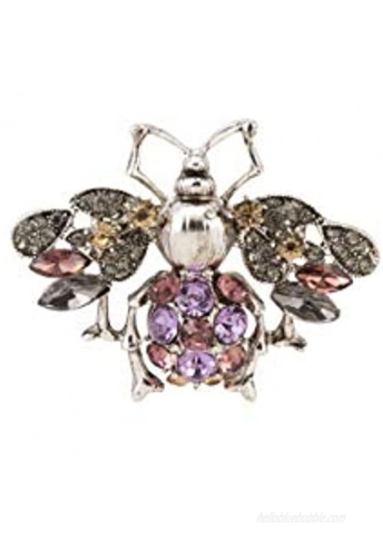 Knighthood Silver Bee with Violet Pink Champagne Stones Studded Lapel Pin for Men and Women LP-46