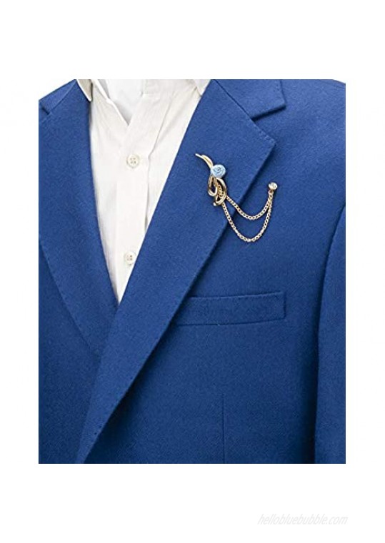 Knighthood Sky Blue Rose with Golden Bow Ribbon Detailing Lapel Pin Badge Coat Suit Wedding Gift Party Shirt Collar Accessories Brooch for Men