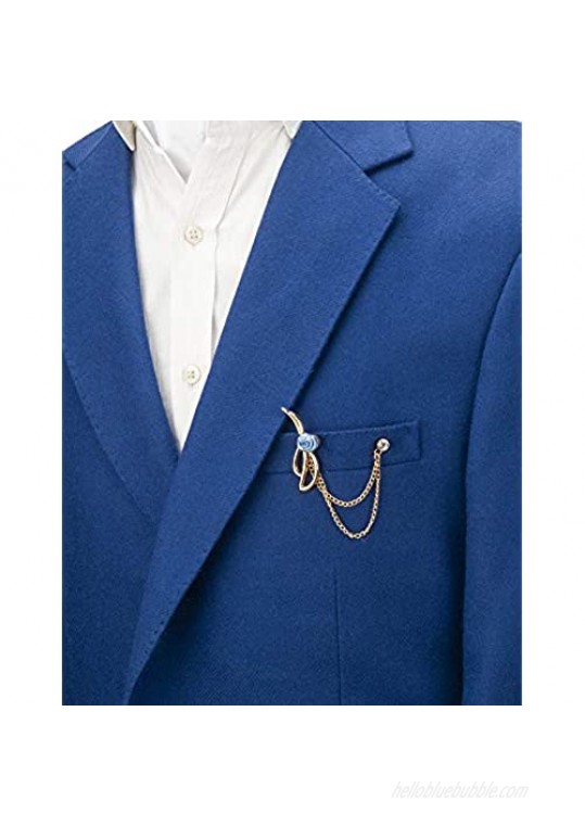 Knighthood Sky Blue Rose with Golden Bow Ribbon Detailing Lapel Pin Badge Coat Suit Wedding Gift Party Shirt Collar Accessories Brooch for Men