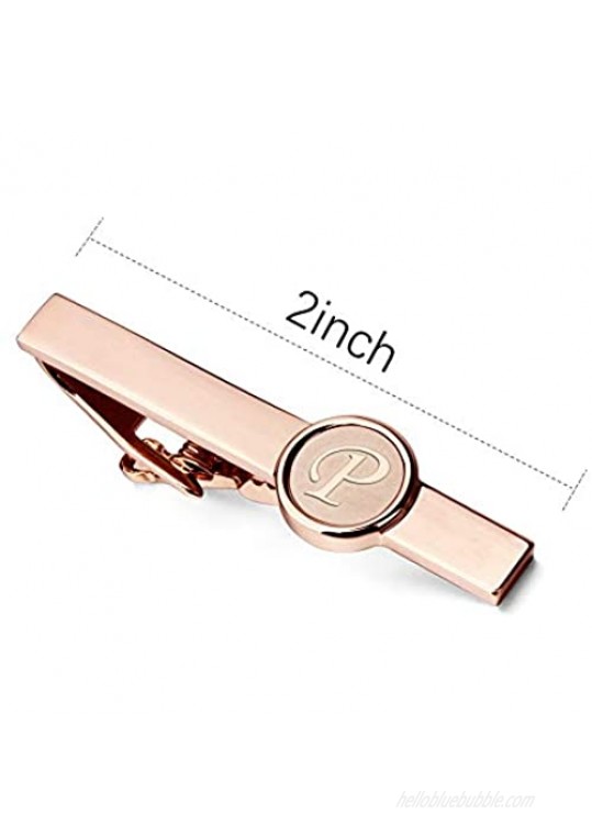 AMITER 2 inch Rose Gold Letters Tie Clips for Men Engraved Initial Tie Bar for Skinny Necktie Wedding Business A-Z