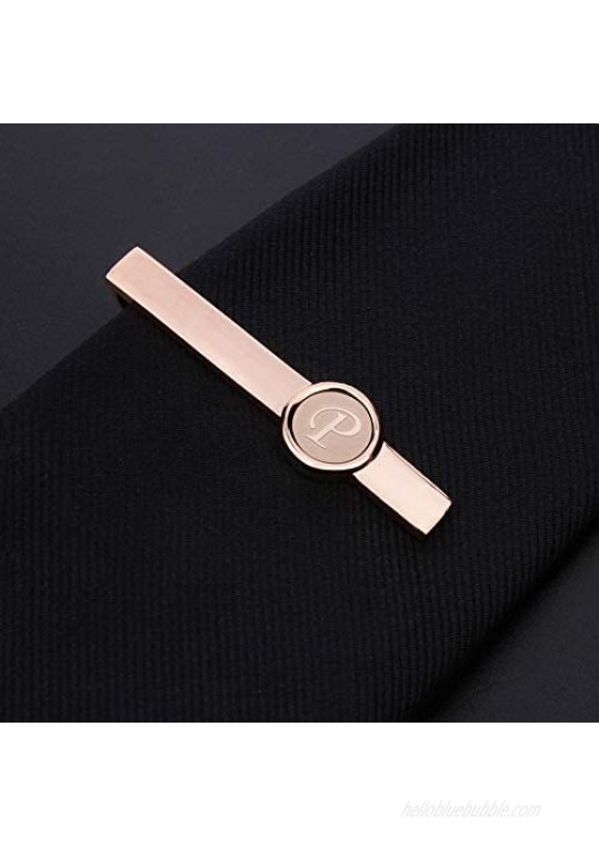 AMITER 2 inch Rose Gold Letters Tie Clips for Men Engraved Initial Tie Bar for Skinny Necktie Wedding Business A-Z