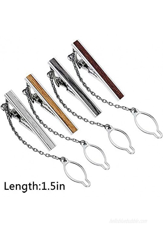 AMITER 4-Color Tie Clips Set with Chain for Men 1.5 Inch Slim Necktie Packed in Gift Box