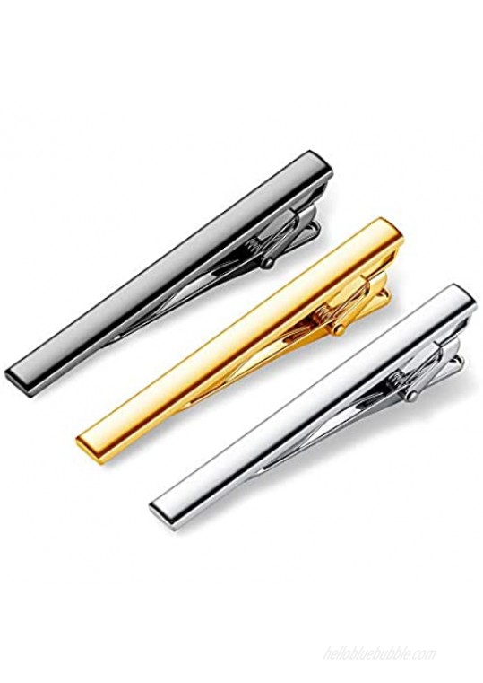 AOLIWEN 3pcs Mens Tie Clip Tie Tack Pins Tie Clips Gold Silver Necktie Bar Pinch Clip Set 2.3 inch Metal Clasps