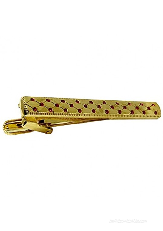 D&L Menswear Men's Gold Plated Tie Clip with Embedded Red Crystals