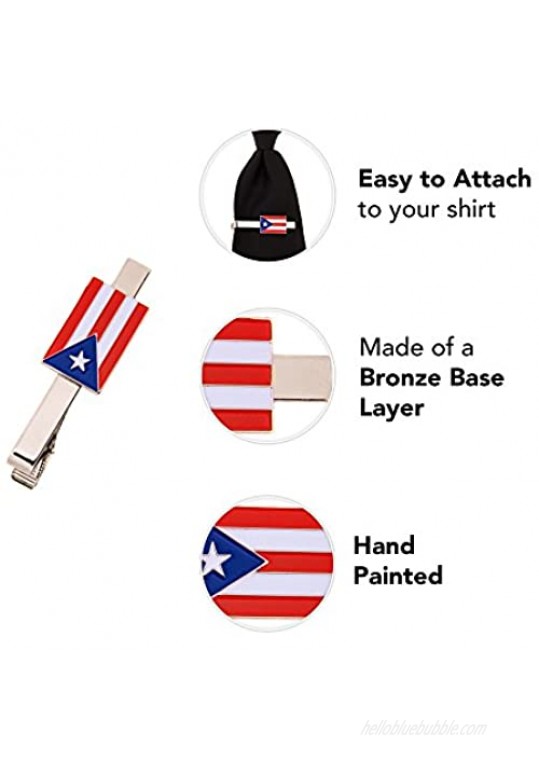 Desert Cactus Puerto Rico State Rectangle Flag Tie Bar Made of Metal Souvenir (Silver Tie Bar)