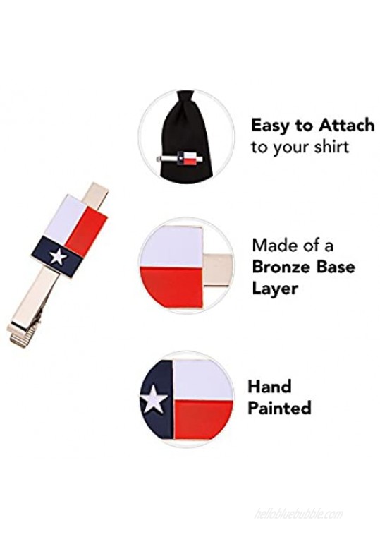 Desert Cactus Texas TX State Rectangle Flag Tie Bar Made of Metal Souvenir Texan (Silver Tie Bar)