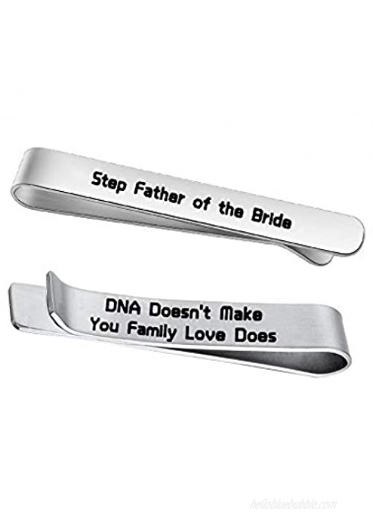 FEELMEM Step Father of The Bride Gifts Stepdad Wedding Gift DNA Doesn't Make You Family Love Does Stainless Steel Tie Clips Gift for Stepfather from Bride
