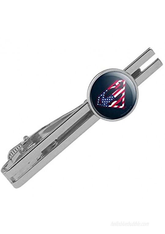 GRAPHICS & MORE Superman USA American Flag Shield Logo Round Tie Bar Clip Clasp Tack Silver Color Plated