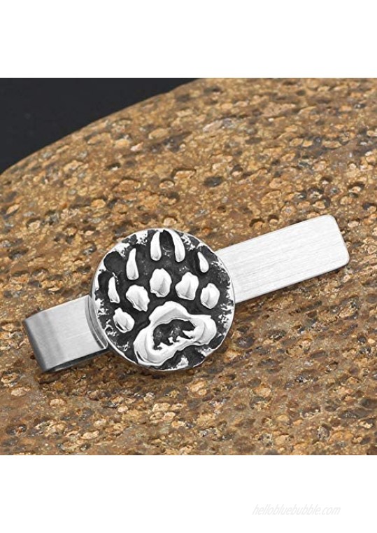 GuoShuang Stainless Steel Nordic Viking Amulet Rune Small Bear paw Tie Clips with Valknut Gift Bag