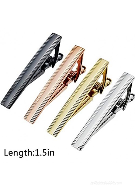 HAWSON 1.5 inch Tie Clip for Men Set of 4 Tie Bar Clasp for Skinny Neckties with Gift Box (Silver Color Gold Color Rose Gold Color Black Gun Color)