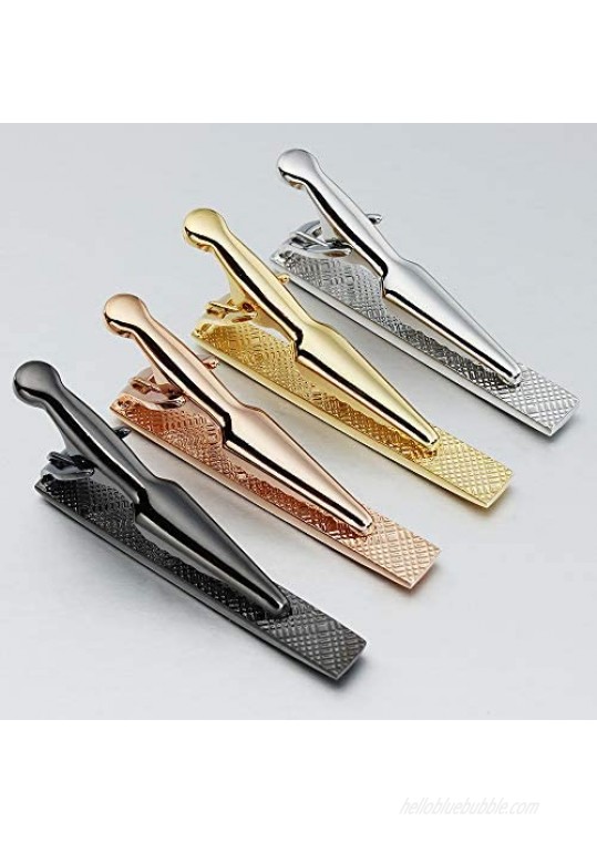 HAWSON 1.5 inch Tie Clip for Men Set of 4 Tie Bar Clasp for Skinny Neckties with Gift Box (Silver Color Gold Color Rose Gold Color Black Gun Color)
