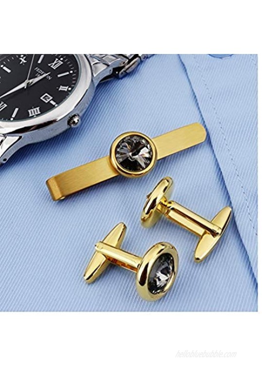HAWSON 2 inch Tie Bar Clip and Cufflinks Set for Men Swarovski Crystal Cuff Links and Tie Tack for French Shirt Gift for Men in Normal and Business Wearing