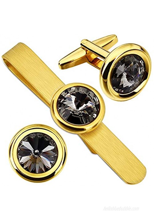 HAWSON 2 inch Tie Bar Clip and Cufflinks Set for Men Swarovski Crystal Cuff Links and Tie Tack for French Shirt Gift for Men in Normal and Business Wearing