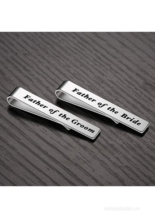 Hazado 2PC Father of The Bride Gift Father of The Groom Tie Clip Father in Law Tie Bar Set Dad Gift for Wedding