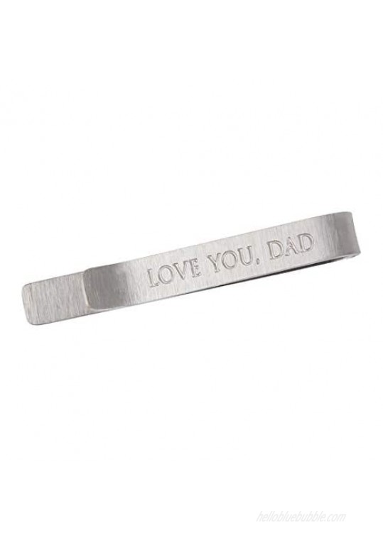 kilofly Men's Hidden Message"LOVE YOU  DAD" Luxury Slide Tie Bar 2 Inch Silver
