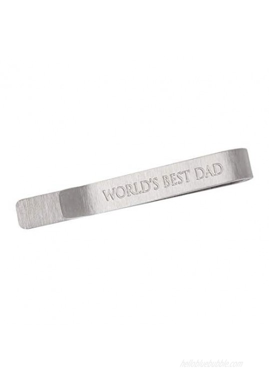 kilofly Men's Hidden Message"WORLD'S BEST DAD" Luxury Tie Bar 2 Inch Silver