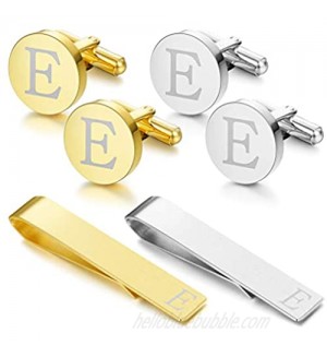LOYALLOOK Stainless Steel Engraved Initial Cufflinks and Tie Clip Bar Set Alphabet Letter A-Z with Gift Box