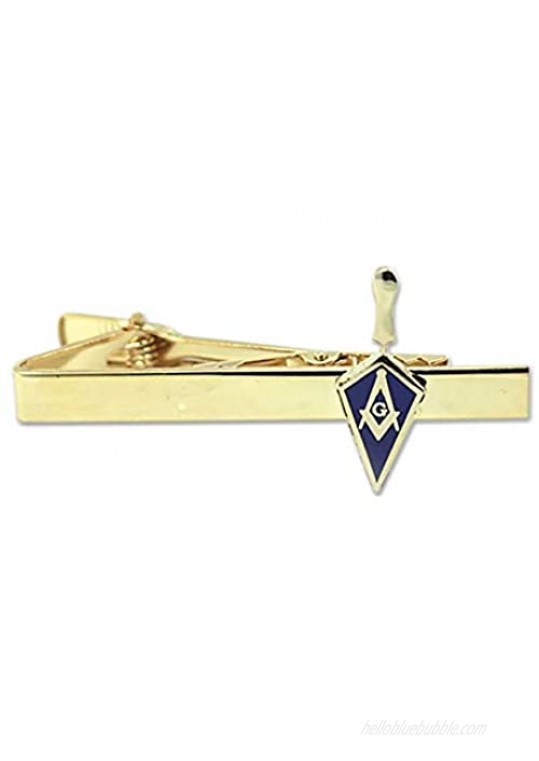 Trowel with Square Compass Masonic Tie Clip - [Blue & Gold][2 1/4'' Wide]