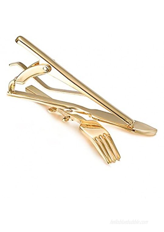 Yoursfs Novelty Tie Clips for Men Clasp Tableware Tie Clip for Cook Silver/Gold Stainless Steel Western Food Knief Fork Tie Bar Pin for Men