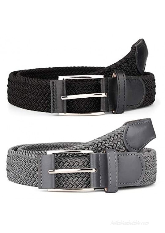 2 Pieces Braided Woven Elastic Stretch Canvas Belts for Men Women