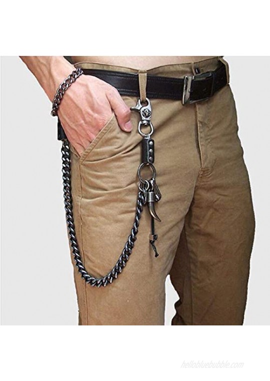 25 Hip Hop Men's Skeleton Black Gunmetal Wallet Chain Biker Trucker Keychain 13mm Wide Heavy Waist Jeans Chain