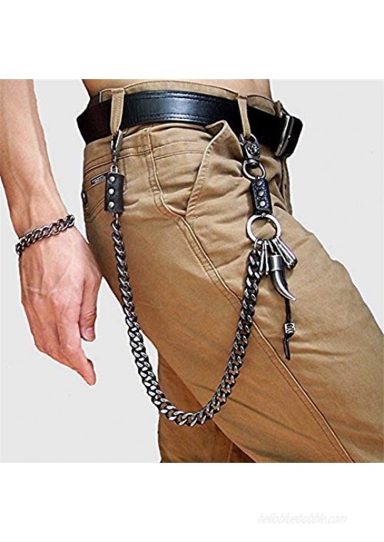 25" Hip Hop Men's Skeleton Black Gunmetal Wallet Chain Biker Trucker Keychain 13mm Wide Heavy Waist Jeans Chain