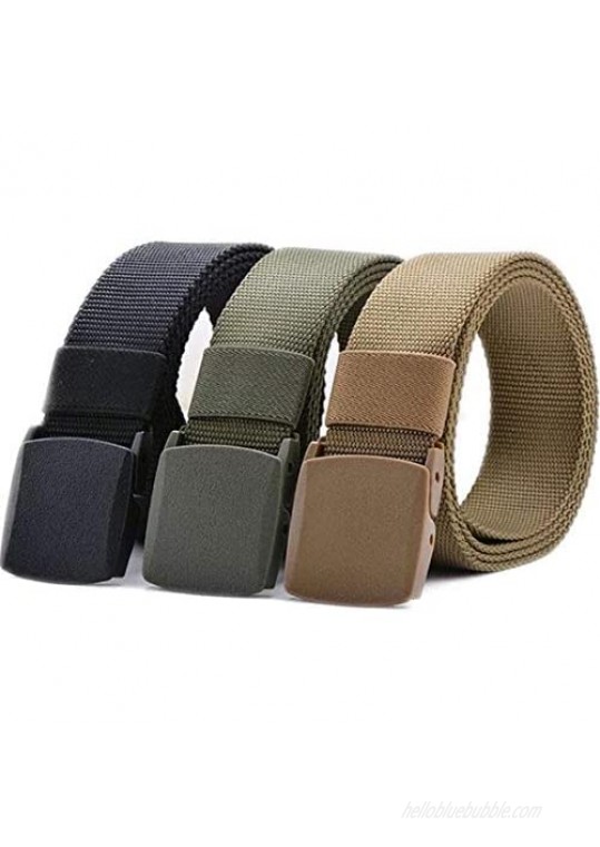 3Pack Nylon Military Tactical Men Belt  Webbing Canvas Outdoor Web Belt with Plastic Buckle Fits Pant Up to 45"