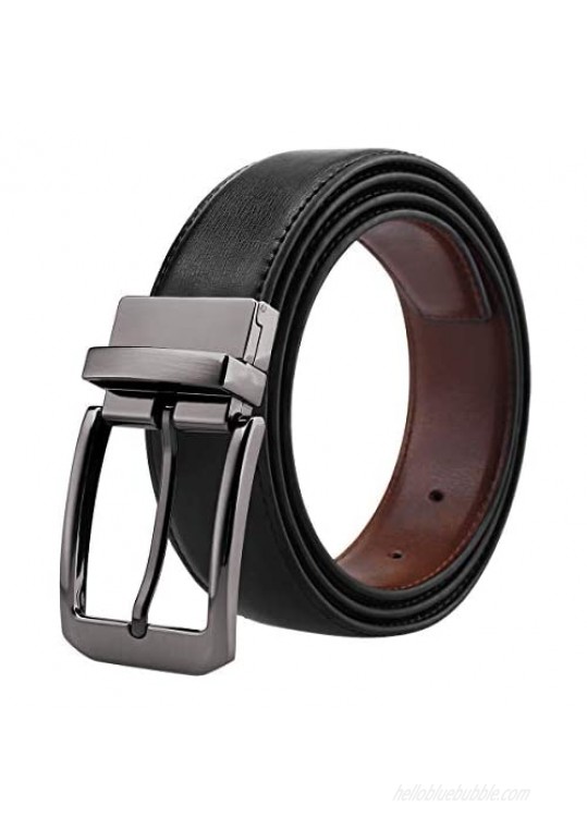 Belts for Men Genuine Leather Dress Belt Reversible with 1.3 Wide Rotated Buckle