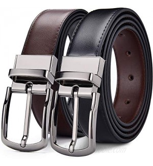 DWTS Men's Belt Genuine Leather Belts For Men Reversible with Rotated Buckle