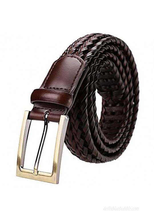 Earnda Men's Genuine Leather Braided Belt Buckle Fashion Woven Strap