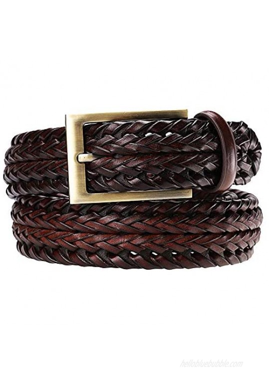 Earnda Men's Genuine Leather Braided Belt Buckle Fashion Woven Strap