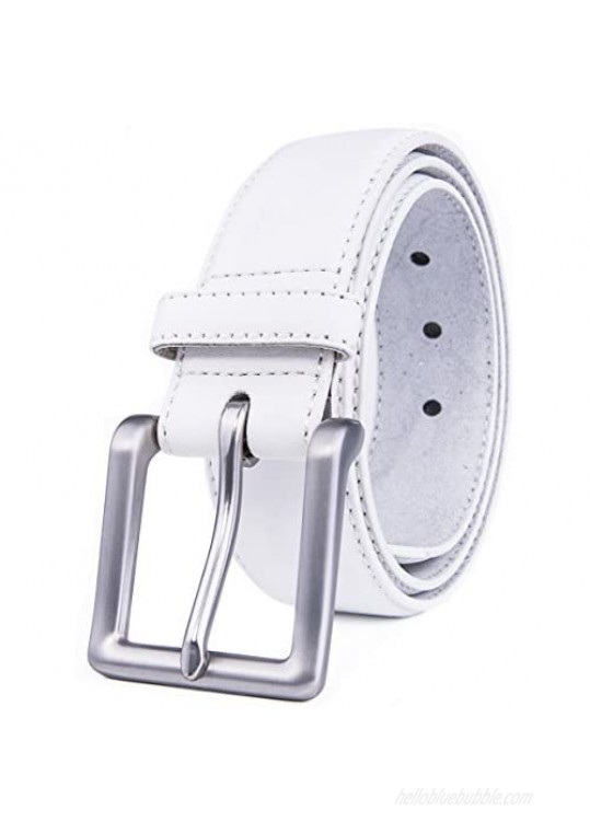 Fabio Valenti Men's Casual Jean Leather Belt 1 1/2” Wide 4MM Thick Alloy Prong Buckle Work Dress Belt for Men