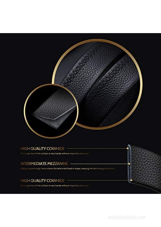 Genuine Leather Mens Belts 35‘’43‘’ 49'' Adjustable Buckles Ratchet Belts for Men Dress Belt with Automatic Buckle