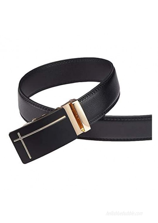 Haixin Men's Belt Men's Ratchet Belt with Genuine Leather with Automatic Sliding Buckle 1 3/8 inches Belt Elegant Gift Box