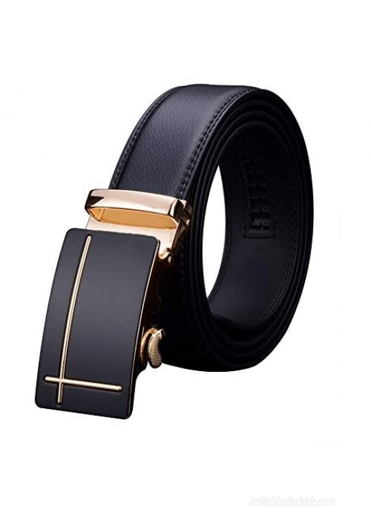 Haixin Men's Belt Men's Ratchet Belt with Genuine Leather  with Automatic Sliding Buckle 1 3/8 inches Belt Elegant Gift Box