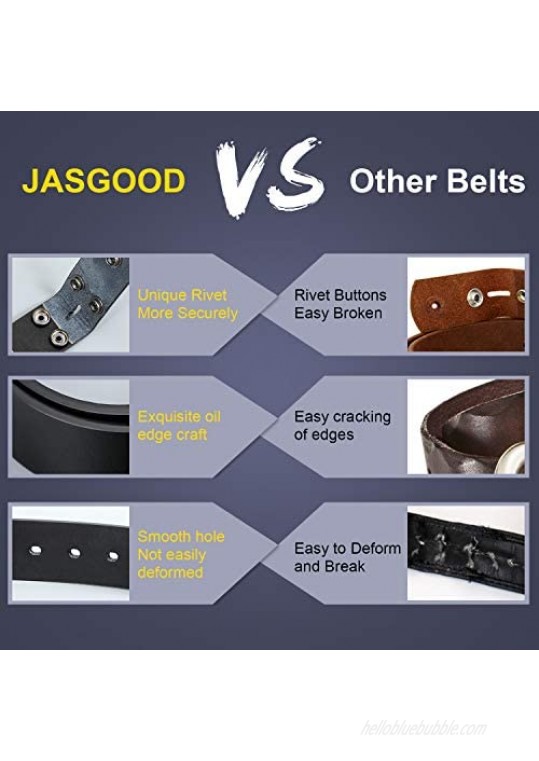 JASGOOD Mens Leather Belt Strap Without Buckle Vintage Replacement Leather Belt Strap with Snap on Buckle Width 1.45 Inch
