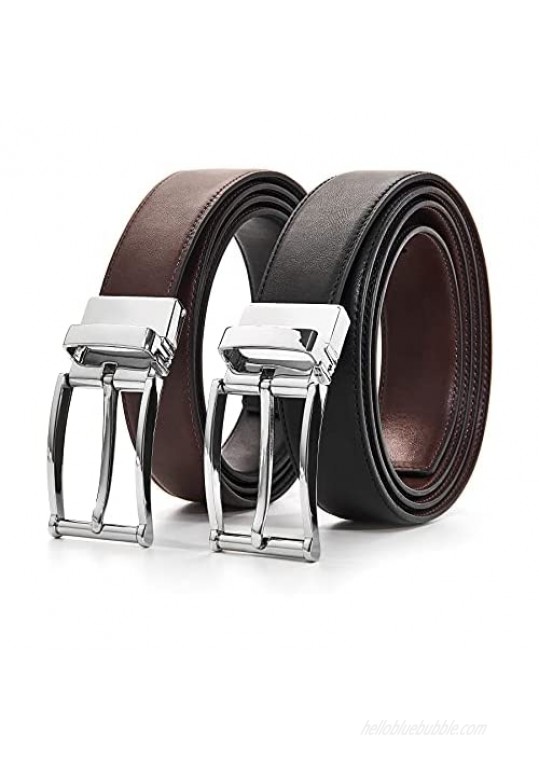 LCG Men's Reversible Leather Belt 1.4" Wide Black & Brown Rotating Buckle Classic Style Dress Belt Jean Belt For Men