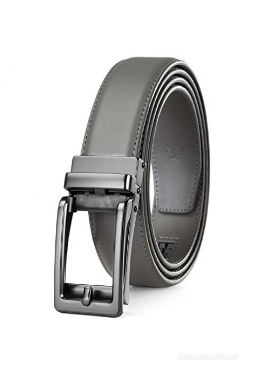 Leather Ratchet Belt Comfort 1 1/4" with Click Slide Buckle Men Casual Dress Belt Adjustable