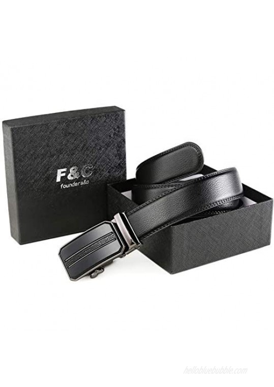 Men's Ratchet Belt 1 3/8 Leather Dress Belt Adjustable with Click Sliding Buckle Trim to Exact Fit