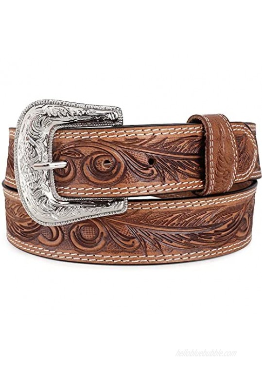 Mens Western full grain Leather belt Engraved Tooled Strap w/Snaps for Interchangeable Buckles 1.5" wide USA 