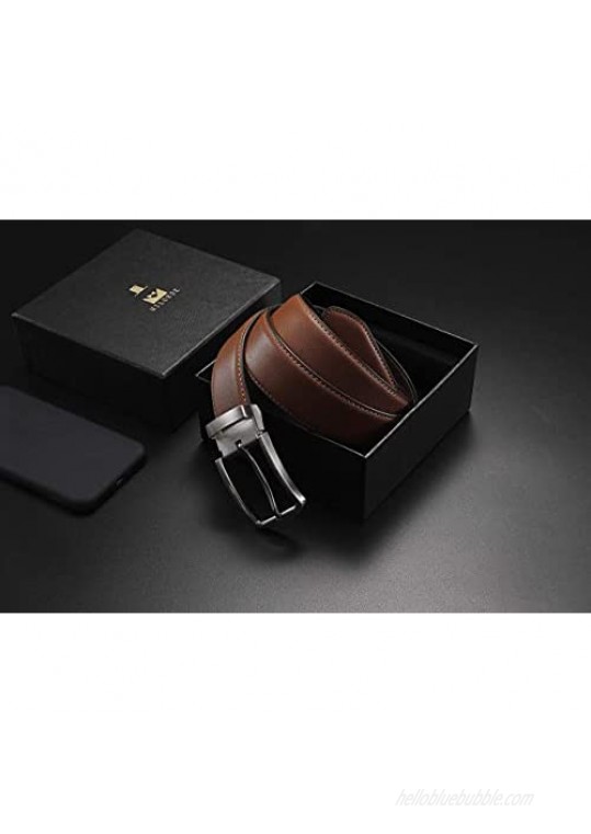 Milorde Men's Casual Dress Leather Belt - Removable Buckle Sizes adjustable 100% Cow Leather packed in gifted box