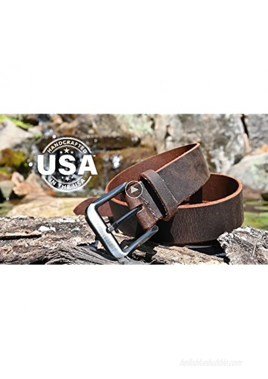 Roan Mountain Distressed Leather Belt -Brown USA Made Genuine Full Grain Leather with Certified Nickel Free Buckle