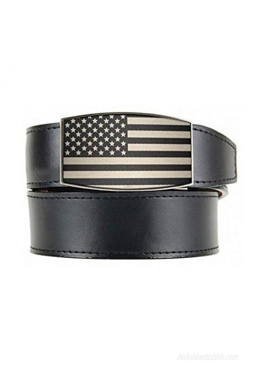 USA All Black Aston Men's Leather Dress Ratchet Belt with Automatic Buckle - Nexbelt Ratchet System Technology
