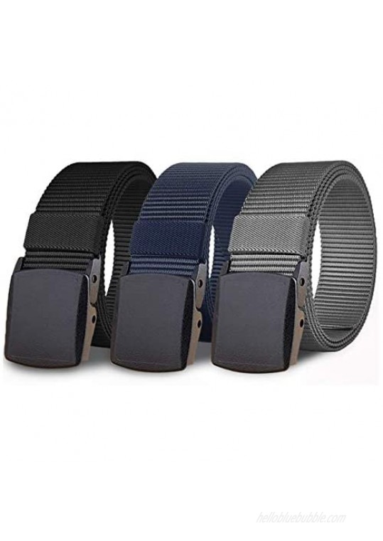 WYuZe 3 Pack Nylon Belts for Men No Metal Military Belt Web 1.5 Adjustable Casual Belt with Plastic Buckle