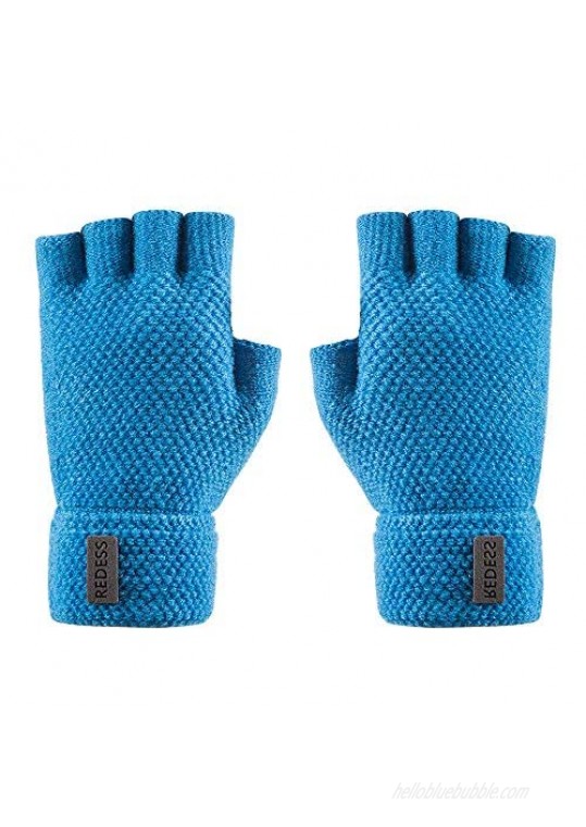2 Pair Thermal Insulation Fingerless Texting Wool Gloves Unisex Winter Half Finger Warm Stretchy Knit Fingerless Gloves