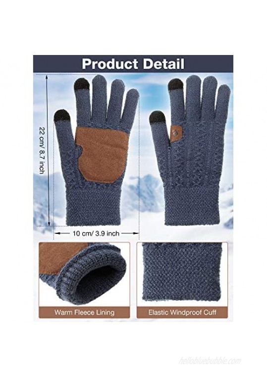 3 Pairs Winter Wool Gloves Unisex Warm Knit Touchscreen Gloves Thermal Anti-Slip Texting Gloves Cuff Driving Gloves with Thick Fleece Lining