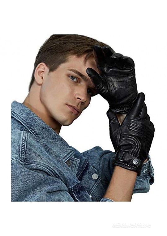 FIORETTO Mens Winter Gloves Touchscreen Driving Leather Gloves For Men Warm Motorcycle Gloves Knitted Wool Liner