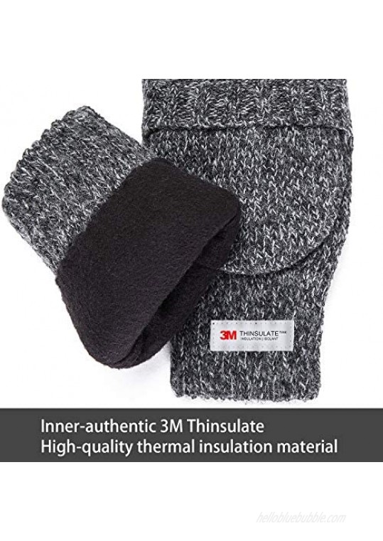 FWPP Thinsulate Thermal Inner -5℉ Winter Fingerless Mittens Gloves Men Women Wool Acrylic Knit Leather Palm